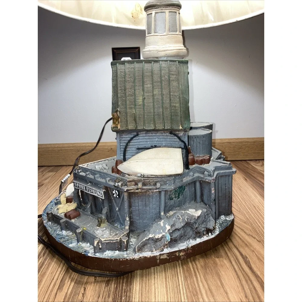 1978‎ Apsit Bros Of California Lighthouse Fishing Nautical Chalkware Table Lamp